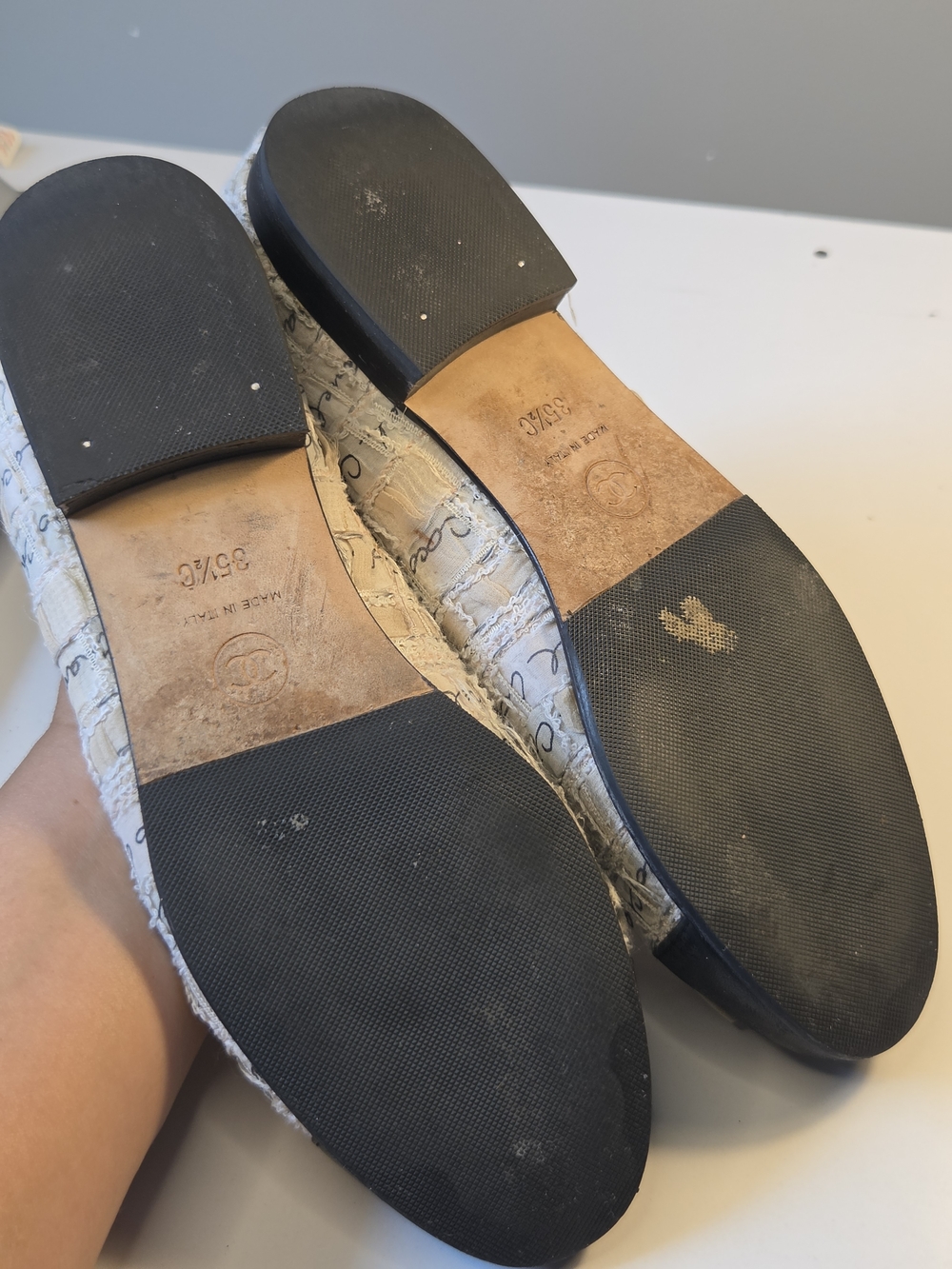 Chanel Ballerina Interlocking CC logo flats  35.5- Text Printed Fab/leather Auth - Picture 11 of 11